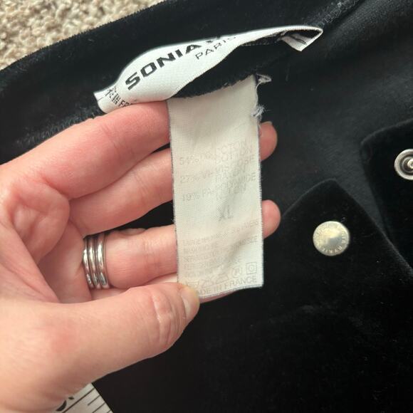 VTG Sonia Rykiel Paris Black Velour Velvet Jacket XL Button Snap Elegant - Picture 14 of 14